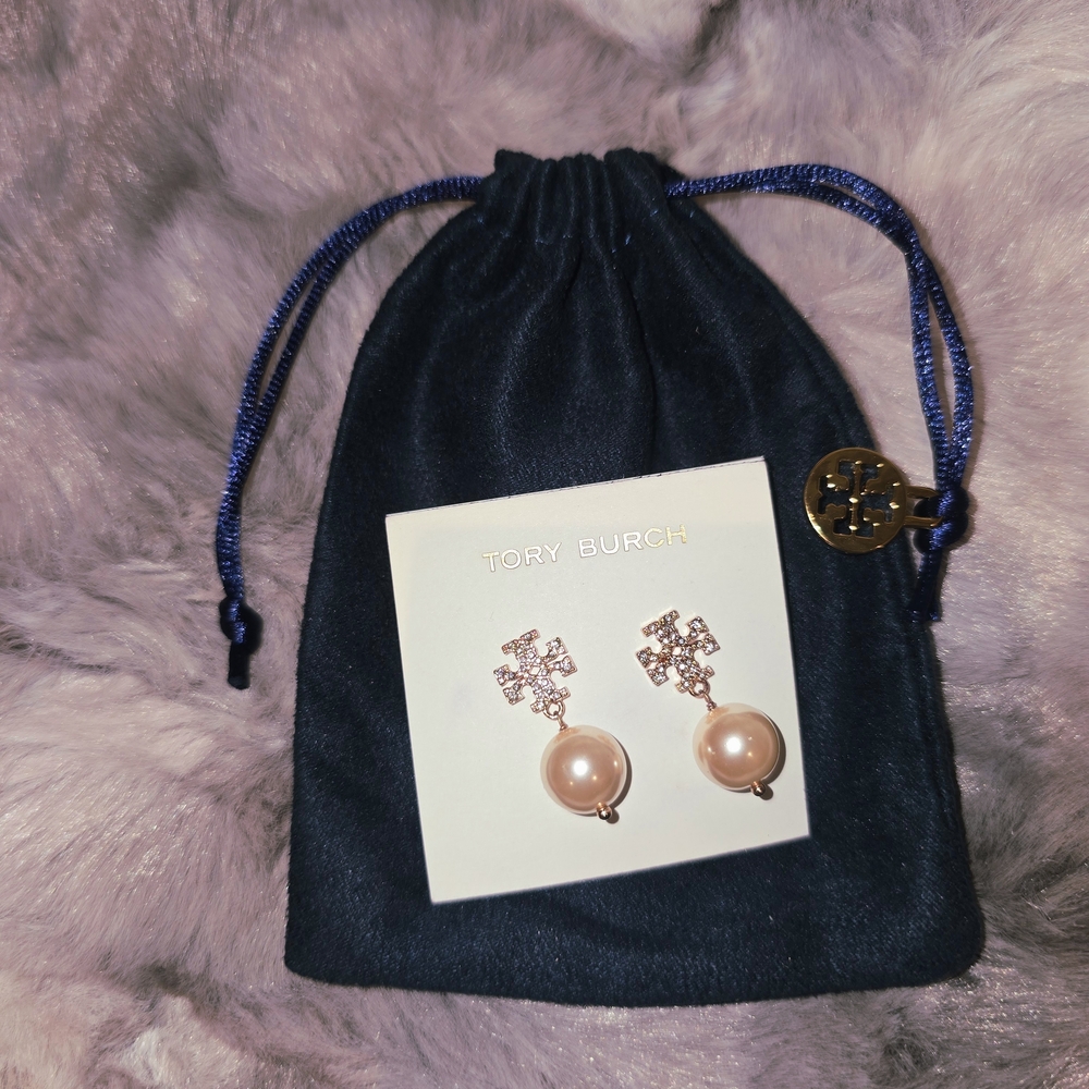 NWT Tory Burch Kira Pearl Drop Earrings in rose gold